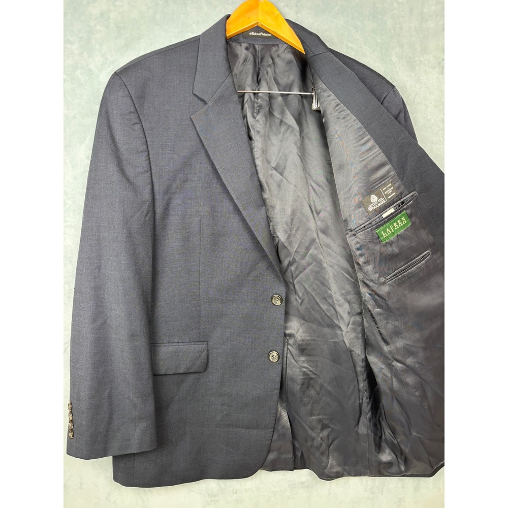 Lauren Ralph Lauren Mens 44R Navy Blue 100% Wool 2 Button Blazer Sport Coat